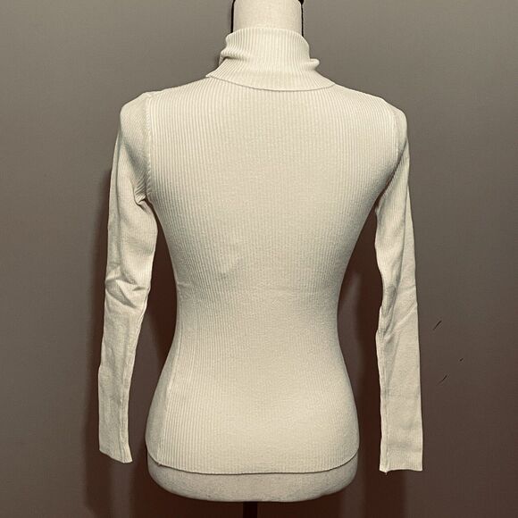 Shein Cream Ribbed Lightweight Turtleneck Long Sleeve Bodycon Sweater Size S - Picture 3 of 6